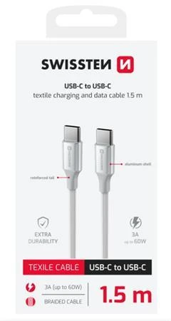 Swissten DATOVÝ KABEL TEXTILE II USB-C / USB-C 1,5 M BÍLÝ Swissten DATOVÝ KABEL TEXTILE II USB-C / USB-C 1,5 M BÍLÝ