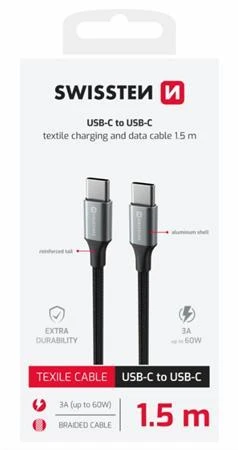 Swissten DATOVÝ KABEL TEXTILE II USB-C / USB-C 1,5 M ČERNÝ Swissten DATOVÝ KABEL TEXTILE II USB-C / USB-C 1,5 M ČERNÝ