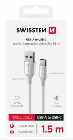 Swissten DATOVÝ KABEL TEXTILE II USB / USB-C 1,5 M BÍLÝ Swissten DATOVÝ KABEL TEXTILE II USB / USB-C 1,5 M BÍLÝ