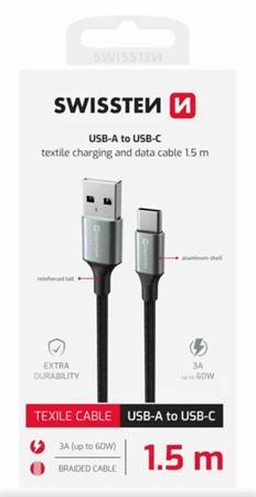 Swissten DATOVÝ KABEL TEXTILE II USB / USB-C 1,5 M ČERNÝ Swissten DATOVÝ KABEL TEXTILE II USB / USB-C 1,5 M ČERNÝ