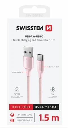 Swissten DATOVÝ KABEL TEXTILE II USB / USB-C 1,5 M RŮŽOVÝ Swissten DATOVÝ KABEL TEXTILE II USB / USB-C 1,5 M RŮŽOVÝ