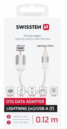 Swissten OTG ADAPTÉR TEXTILE LIGHTNING (samec) / USB-A (samice) 0,12 M BÍLÝ