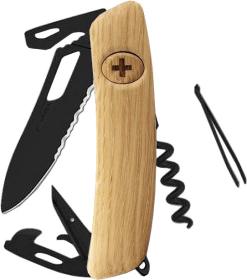 SWIZA Kapesní nůž SH03TR Allblack Single Hand Wood Oak Wavy Edge