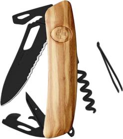 SWIZA Kapesní nůž SH03TR Allblack Single Hand Wood Olive Wavy Edge