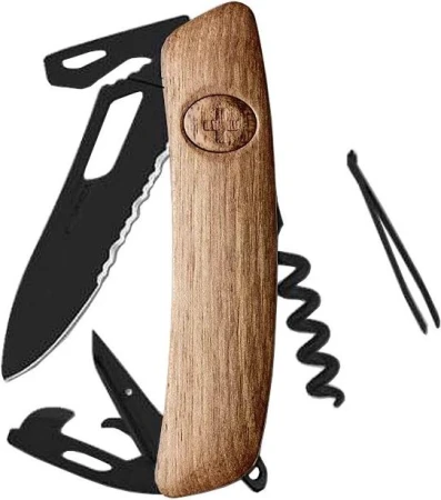 SWIZA Kapesní nůž SH03TR Allblack Single Hand Wood Walnut Wavy Edge