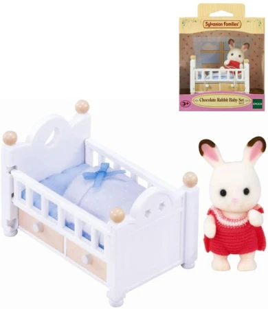 Sylvanian Families baby Chocolate králík + postýlka herní set v krabici Sylvanian Families baby Chocolate králík + postýlka herní set v krabici