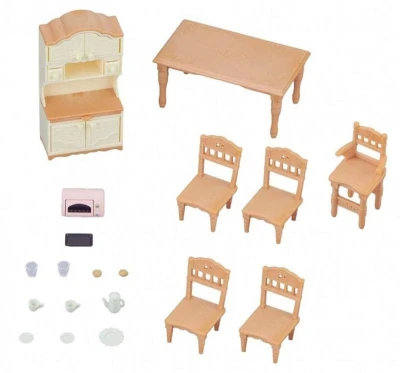Sylvanian Families jedálenský stôl s stoličkami a kredencou nábytok doplnok k herným sadám