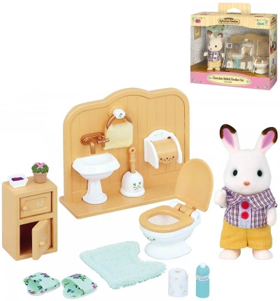 Sylvanian Families nábytek Chocolate králíků bratr + toaleta s doplňky