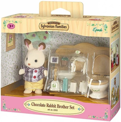 Sylvanian Families nábytek Chocolate králíků bratr + toaleta s doplňky