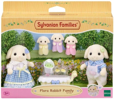 Sylvanian Families rodina Flora králiky s trojčatami set 5 figúrok králičia rodinka