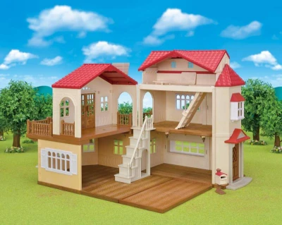 SYLVANIAN Velký patrový dům s červenou střechou na baterie Světlo