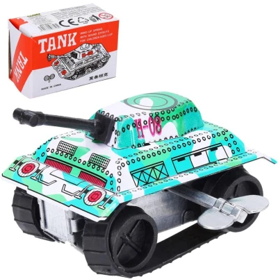 Tank kovový natahovací obrněné retro vozidlo na klíček v krabičce Tank kovový natahovací obrněné retro vozidlo na klíček v krabičce