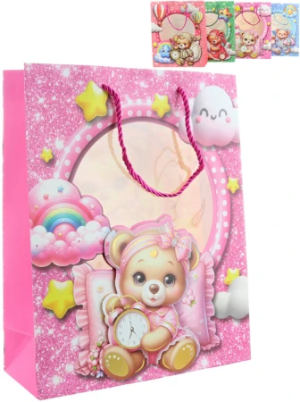 Taška dárková Medvídek pyžámko 26x32x10cm karton+plast 4 druhy