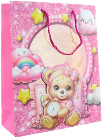 Taška dárková Medvídek pyžámko 26x32x10cm karton+plast 4 druhy