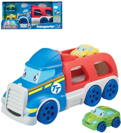 Teamsterz Auto Tiny transportér set se 2 soft baby autíčky s očima plast