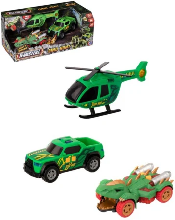 Teamsterz lov dinosaurů set 2 auta s vrtulníkem na baterie Světlo Zvuk plast Teamsterz lov dinosaurů set 2 auta s vrtulníkem na baterie Světlo Zvuk plast