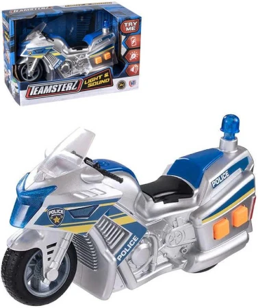 Teamsterz motorka policejní stříbrná na baterie Světlo Zvuk v krabici