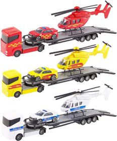 Teamsterz tahač kovový set s helikoptérou a osobním vozem 3 druhy v krabici