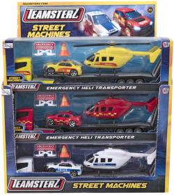 Teamsterz tahač kovový set s helikoptérou a osobním vozem 3 druhy v krabici
