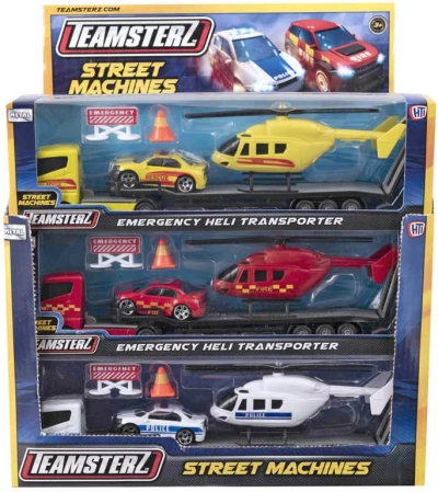 Teamsterz tahač kovový set s helikoptérou a osobním vozem 3 druhy v krabici