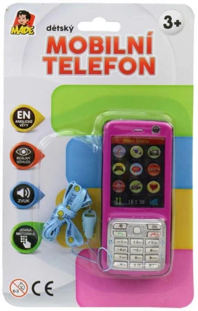 Telefon dětský 11cm tlačítkový mobil na baterie AJ Zvuk 4 barvy na kartě
