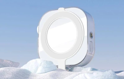 Telesin Ice Cube bílo-stříbrné selfie světlo s držákem na telefon