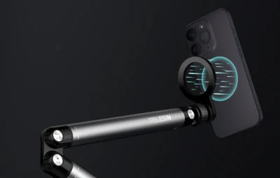 Telesin P3-DS-02 stříbrno-černý magnetický stolní stativ na telefon