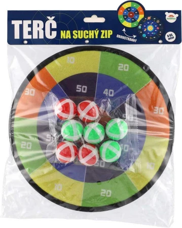 Terč závěsný na suchý zip 27cm set s 8 soft míčky oboustranný v sáčku