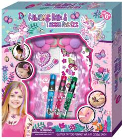 Tetovací studio holčičí kreativní set 3 tetovací pera se šablonami a copánky