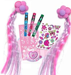 Tetovací studio holčičí kreativní set 3 tetovací pera se šablonami a copánky