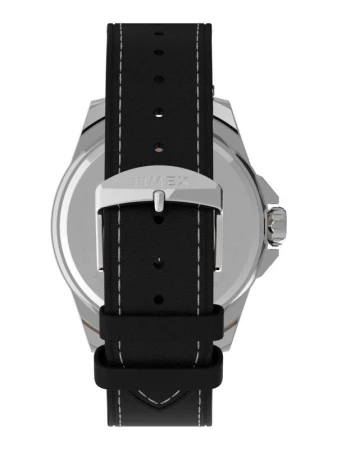 Timex Boutique 44 mm černé pánské analogové hodinky s datumovkou a koženým řemínkem