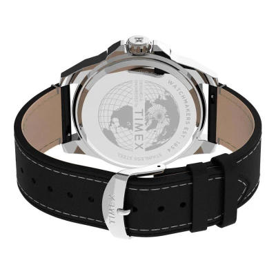 Timex Boutique 44 mm černé pánské analogové hodinky s datumovkou a koženým řemínkem