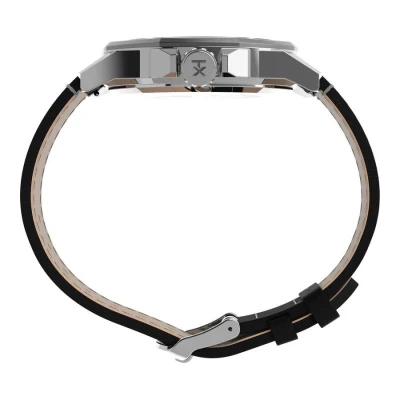 Timex Boutique 44 mm černé pánské analogové hodinky s datumovkou a koženým řemínkem