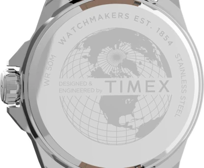 Timex Boutique 44 mm černé pánské analogové hodinky s datumovkou a koženým řemínkem
