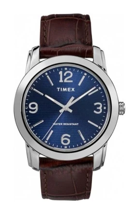 Timex Core Classic hnědé pánské analogové hodinky s modrým ciferníkem