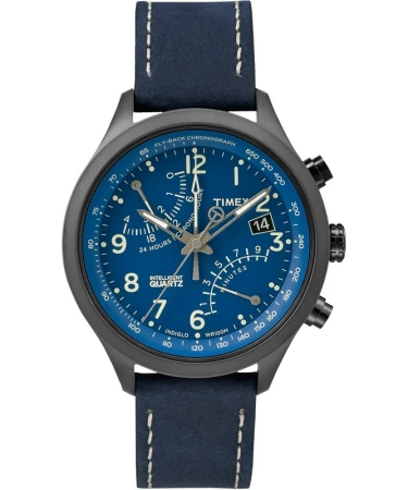 Timex Fly Back Chronograph modré pánské analogové hodinky s koženým řemínkem
