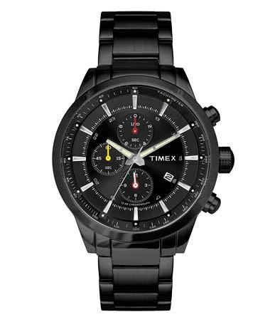 Timex India E-Class černé pánské analogové hodinky s ocelovým řemínkem