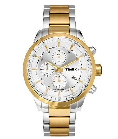 Timex India E-Class stříbrnozlaté pánské hodinky s ocelovým řemínkem