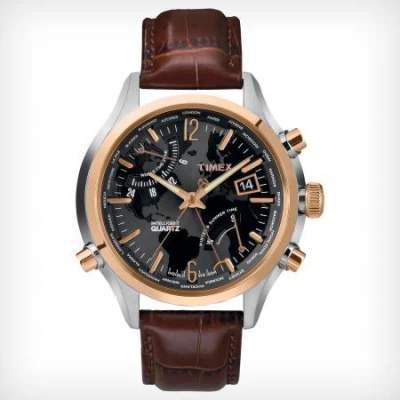Timex Intelligent Quartz World Time T2N942 pánské analogové hodinky s koženým řemínkem