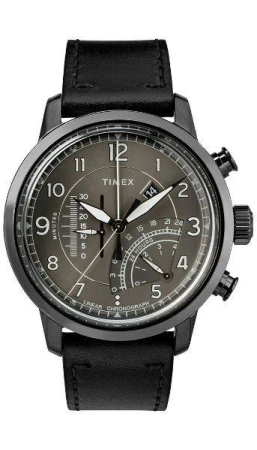 Timex Linear Chronograph černé pánské analogové hodinky s koženým řemínkem