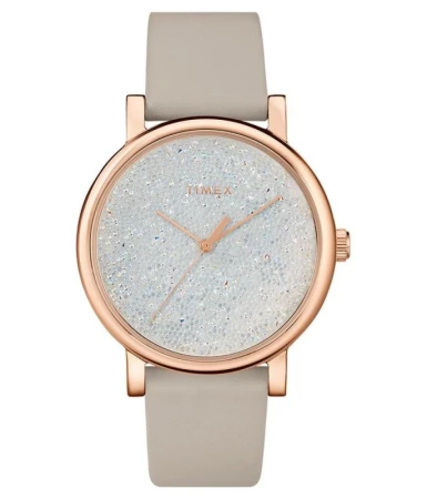 Timex Spring Swarovski Crystal 38 mm béžové dámské analogové hodinky s koženým řemínkem