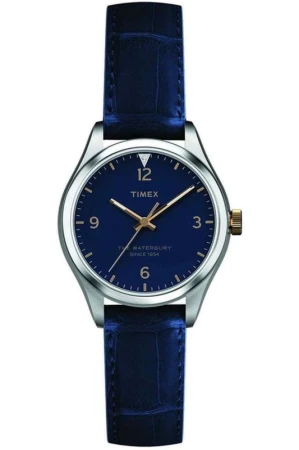 Timex Waterbury modré dámské analogové hodinky s koženým řemínkem