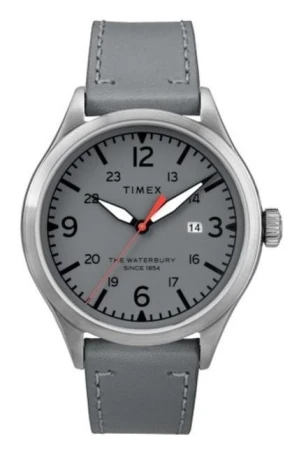 Timex Waterbury šedé pánské kožené analogové hodinky