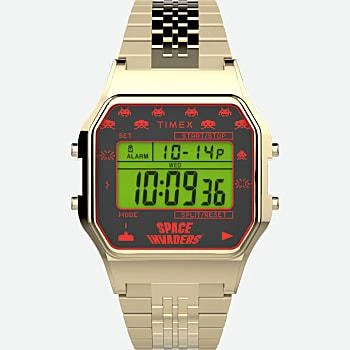 Timex T80 x Space Invaders zlaté retro pánské digitální hodinky