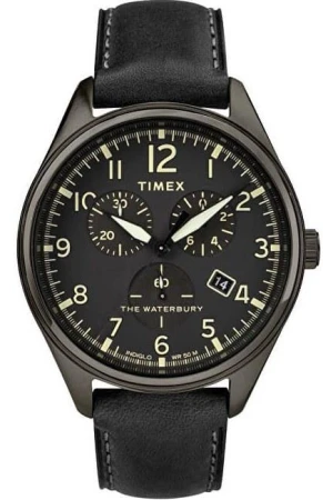 Timex Waterbury Traditional Chronograph černé pánské analogové hodinky s koženým řemínkem