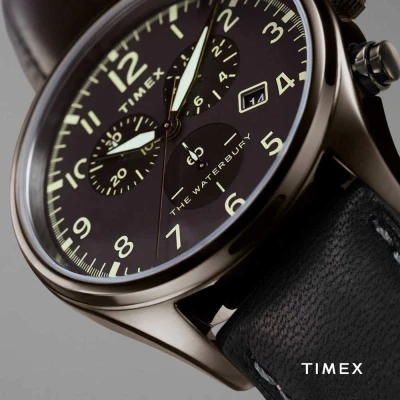 Timex Waterbury Traditional Chronograph černé pánské analogové hodinky s koženým řemínkem