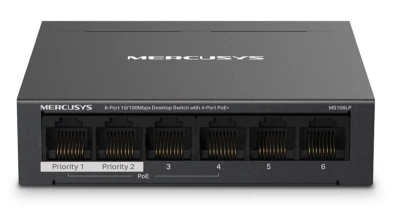 TP-Link MERCUSYS MS106LP - 6portový stolní switch 10/100 Mb/s se 4 porty PoE+ TP-Link MERCUSYS MS106LP - 6portový stolní switch 10/100 Mb/s se 4 porty PoE+