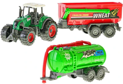 Traktor 9cm set se 2 vlečkami 4 druhy plast v krabici