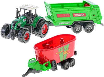 Traktor 9cm set se 2 vlečkami 4 druhy plast v krabici