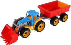 Traktor barevný bagr s vlekem a lžící na písek plast v síťce Traktor barevný bagr s vlekem a lžící na písek plast v síťce
